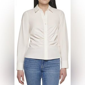 *SOLD* Calvin Klein classic white blouse with ruched detail, size L
